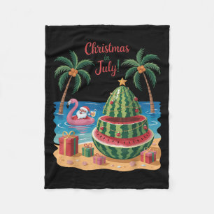 Christmas In July Watermelon Xmas Tree Santa Beach Fleece Blanket