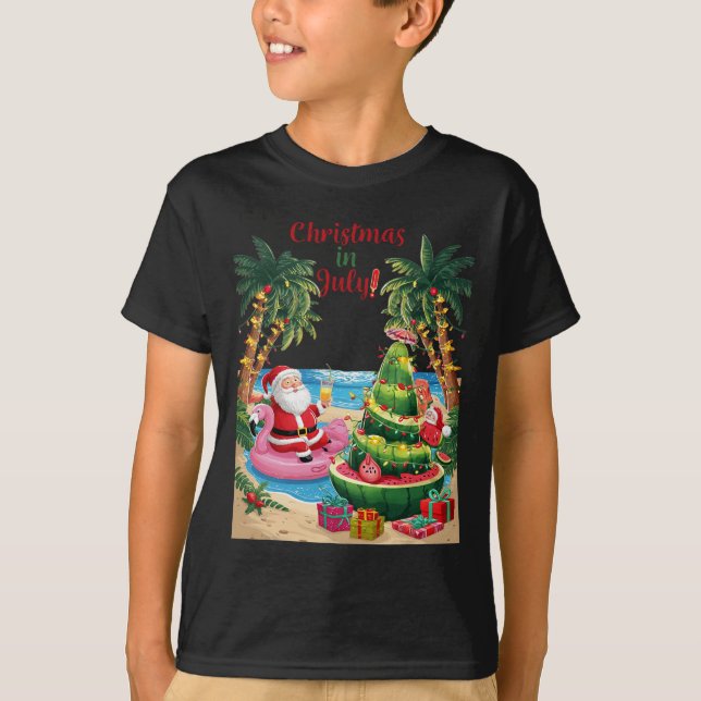 Christmas In July Watermelon Xmas Tree Santa Beach T-Shirt (Front)