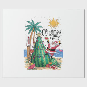 Christmas in July Watermelon Xmas Tree Santa Beach Wrapping Paper
