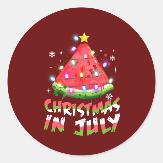 Christmas In July Watermelon Xmas Tree Summer Men Classic Round Sticker (Front)