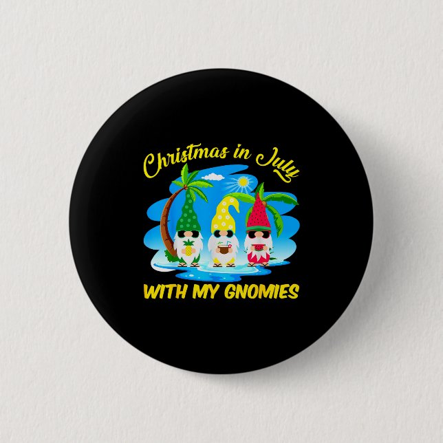 Christmas In July With My Gnomies Beach Summer Chr 2 Inch Round Button (Front)