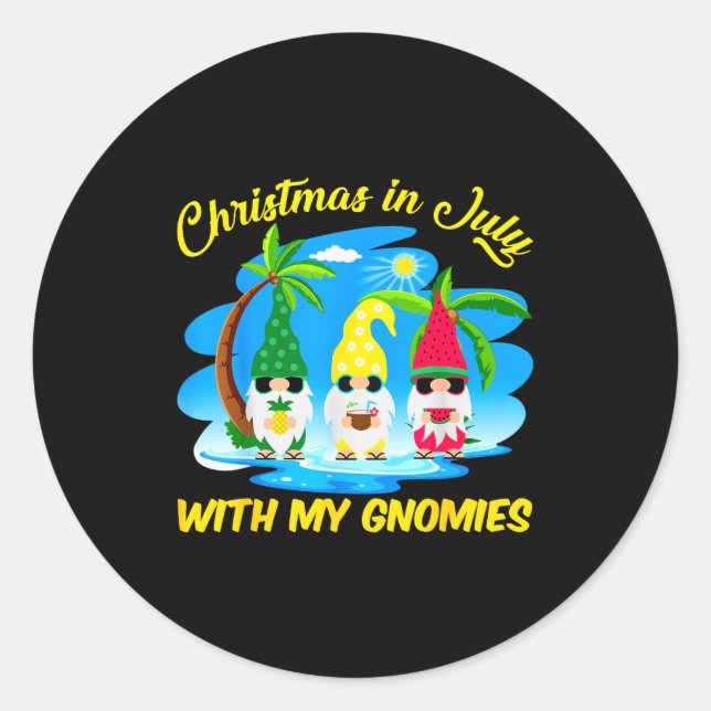 Christmas In July With My Gnomies Beach Summer Chr Classic Round Sticker (Front)