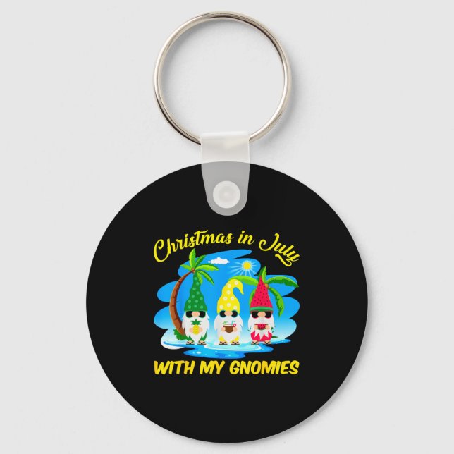 Christmas In July With My Gnomies Beach Summer Chr Keychain (Front)