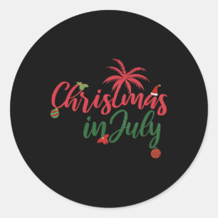 Christmas In July With Palm Trees And Ornaments Classic Round Sticker