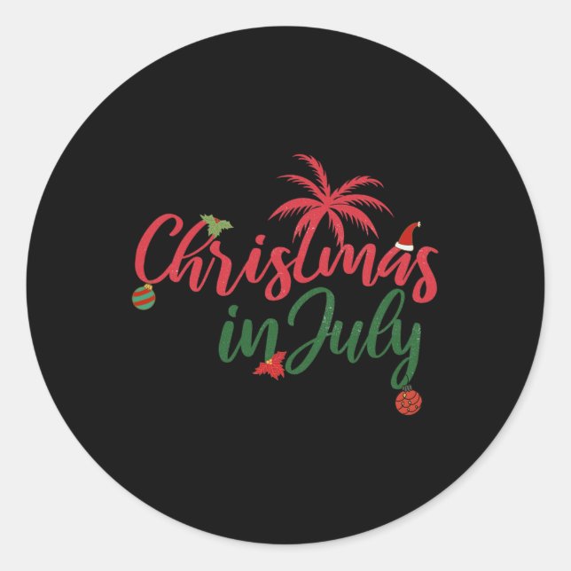 Christmas In July With Palm Trees And Ornaments  Classic Round Sticker (Front)