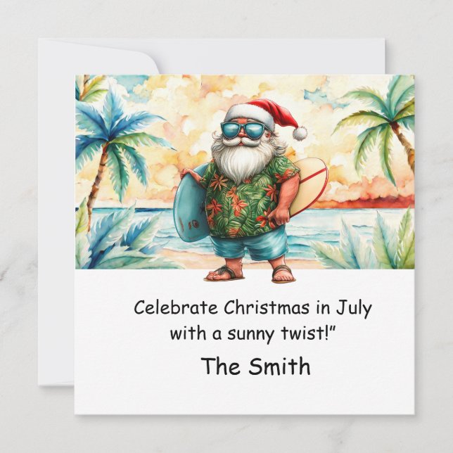 Christmas in July with Santa at Beach Holiday Card (Front)