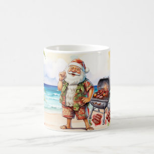 Christmas in July with Santa at the beach Coffee Mug