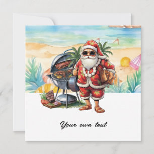 Christmas in July with Santa at the beach  Holiday Card