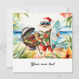 Christmas in July with Santa at the beach  Holiday Card