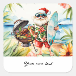Christmas in July with Santa at the beach  Holiday Square Sticker
