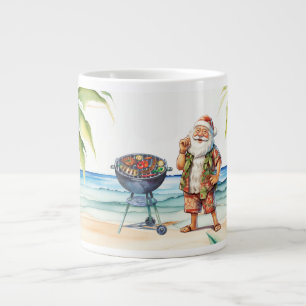 Christmas in July with Santa at the beach Large Coffee Mug