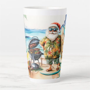 Christmas in July with Santa at the beach Latte Mug