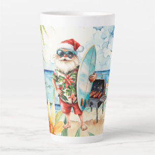 Christmas in July with Santa at the beach Latte Mug