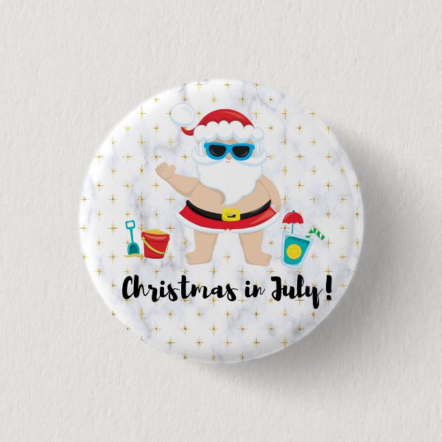 Christmas in July with Santa Claus at the Beach 1 Inch Round Button (Front)
