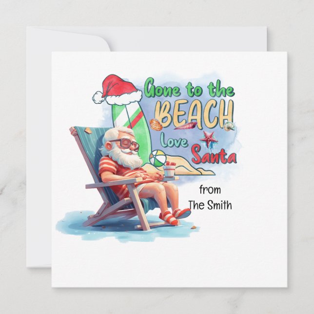 Christmas in July with SANTA CLAUS on the beach  Holiday Card (Front)
