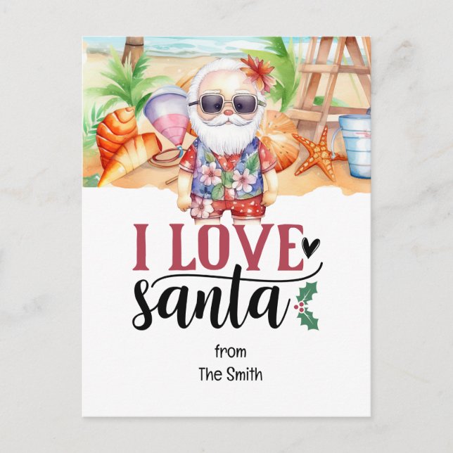 Christmas in July with SANTA CLAUS on the beach  Holiday Postcard (Front)
