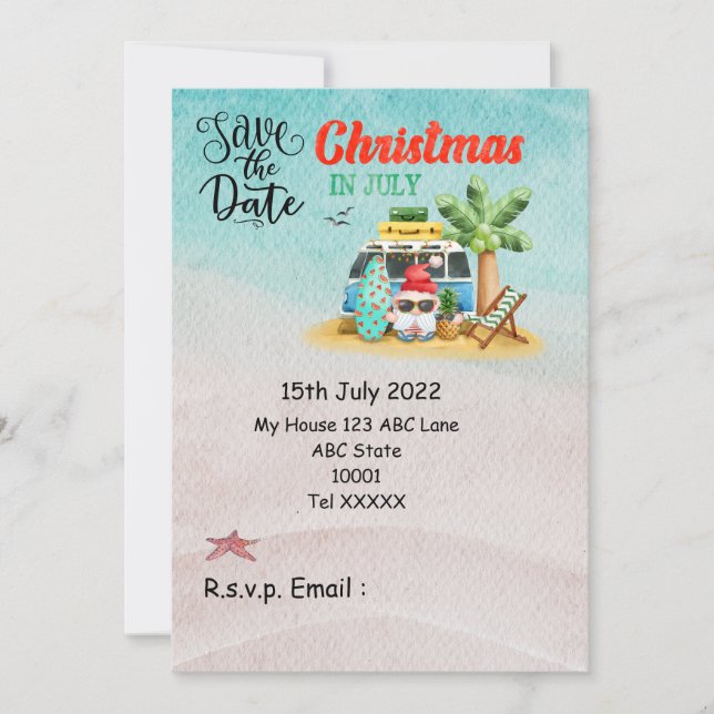 Christmas in July with SANTA CLAUS Save the date   Invitation (Front)