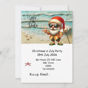 Christmas in July with SANTA CLAUS Save the date Invitation
