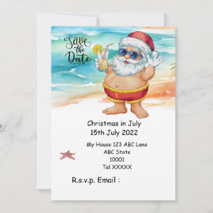 Christmas in July with SANTA CLAUS Save the date Invitation