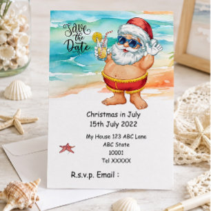 Christmas in July with SANTA CLAUS Save the date Invitation