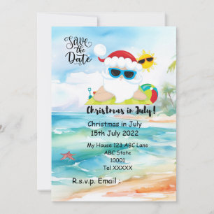 Christmas in July with SANTA CLAUS Save the date  Invitation