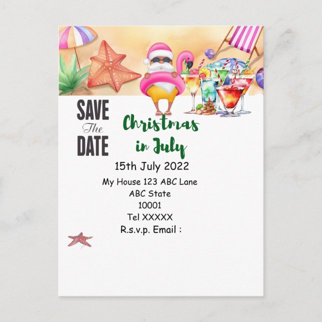 Christmas in July with SANTA CLAUS Save the date Postcard (Front)