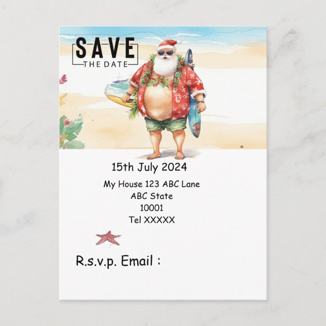 Christmas in July with SANTA CLAUS Save the date   Postcard (Front)