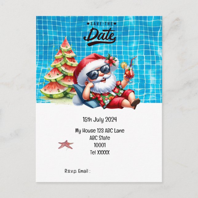 Christmas in July with SANTA CLAUS Save the date   Postcard (Front)