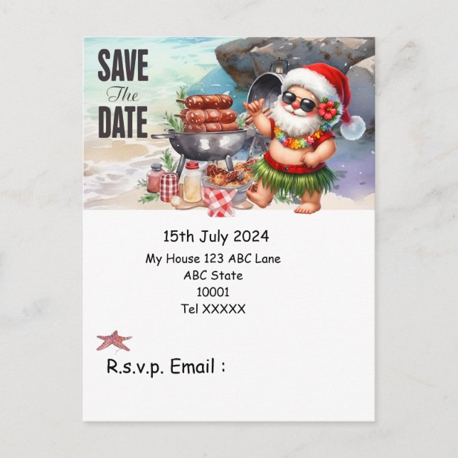Christmas in July with SANTA CLAUS Save the date Postcard (Front)
