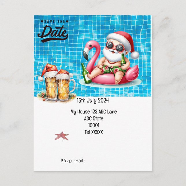Christmas in July with SANTA CLAUS Save the date   Postcard (Front)