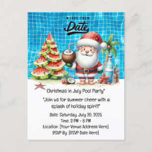 Christmas in July with SANTA CLAUS Save the date Postcard