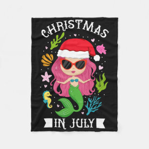Christmas In July Women Girls Mermaid Beach Summer Fleece Blanket