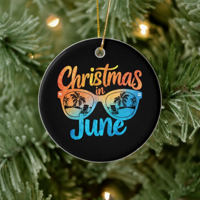 Christmas In June Sunglasses Funny Summer Vacation Ceramic Ornament (Tree)