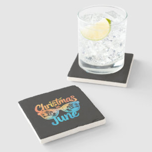Christmas In June Sunglasses Funny Summer Vacation Stone Coaster