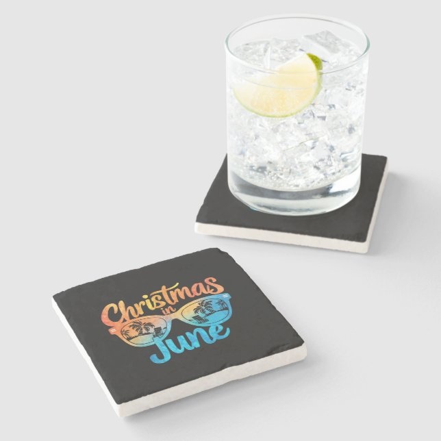 Christmas In June Sunglasses Funny Summer Vacation Stone Coaster (Side)