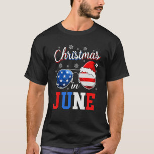 Christmas In June Sunglasses Santa American Flag V T-Shirt