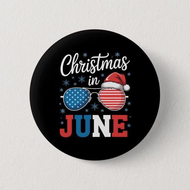 Christmas In June Sungles Santa Hat Us Flag Vacati 2 Inch Round Button (Front)