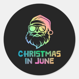 Christmas In June With Santa Funny Summer Holiday  Classic Round Sticker