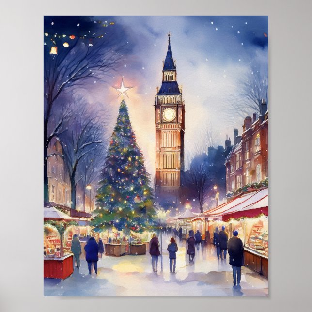 Christmas in London Watercolor Poster (Front)