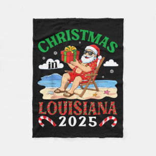 Christmas In Louisiana 2025 Santa Beach Lounge Hol Fleece Blanket