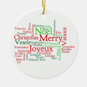 Christmas in many languages ceramic ornament