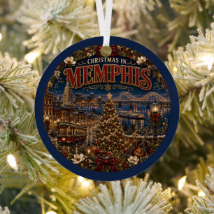 Christmas in Memphis Vintage Travel Keepsake Metal Ornament