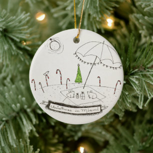 Christmas in Miami Ceramic Ornament