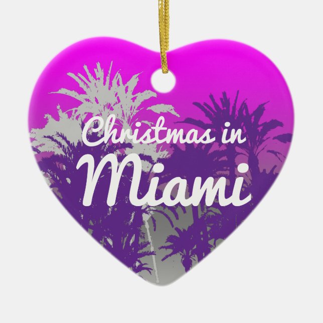Christmas In Miami Purple Pink Palm Tree Print Ceramic Ornament (Front)