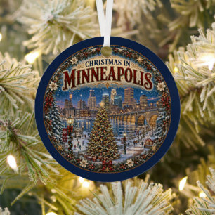 Christmas in Minneapolis Vintage Travel Keepsake Metal Ornament