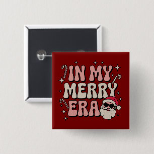 Christmas in My Merry Era Cute Groovy Xmas 2 Inch Square Button