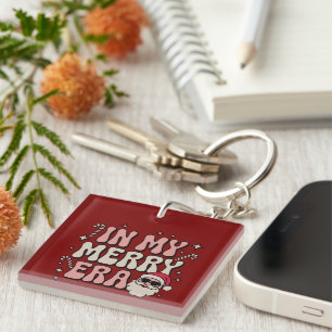 Christmas in My Merry Era Cute Groovy Xmas Keychain
