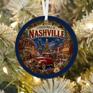 Christmas in Nashville Vintage Travel Keepsake Metal Ornament