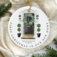 Christmas In New Home Watercolor Black Door Wreath