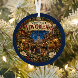 Christmas in New Orleans Vintage Travel Keepsake Metal Ornament